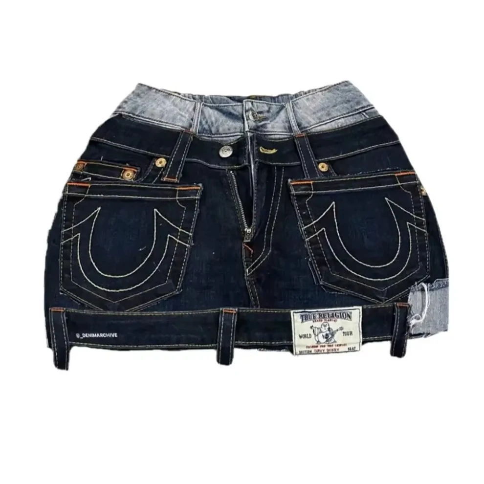 Y2K Gothic Punk Style Denim Short Skirt Women Harajuku Retro Patched Zipper Skirt Streetwear Low Waist Vintage Jeans Mini Skirt - Image 5