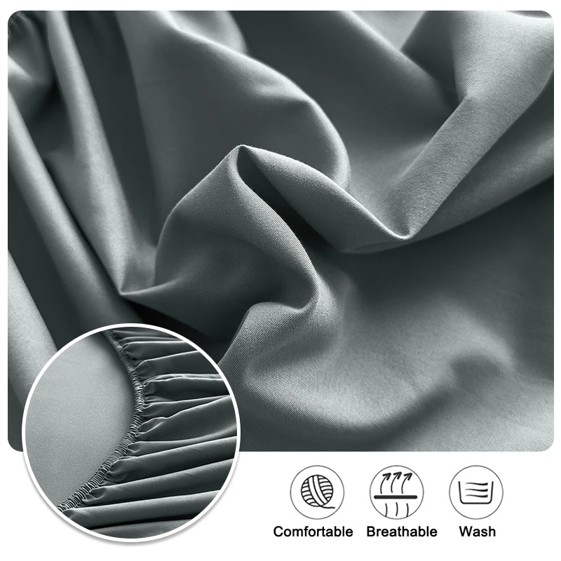 Summer Cooling Fitted Sheet Breathable Fabric With Elastic Band Solid Color Skin-friendly Fitted Sheet Cooling For Night Sleep - Image 4