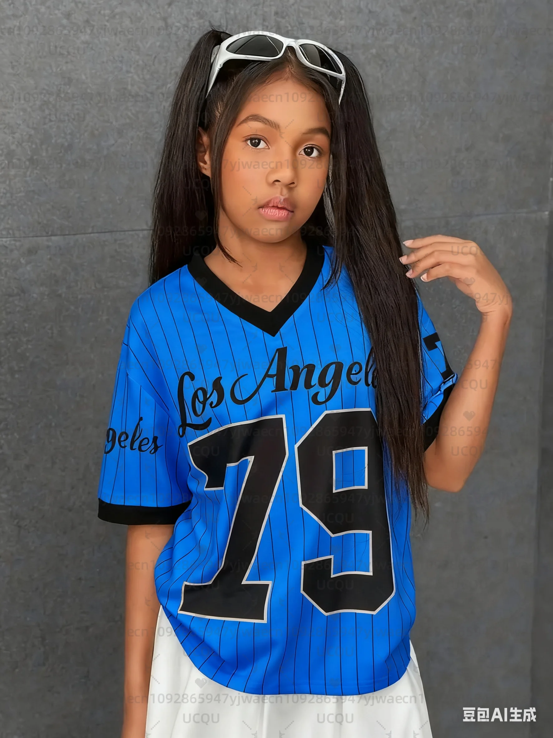 Girls Casual Sports Style Los Angeles NO.79 Print Short Sleeve V-Neck Women's Children Men's T-shirt Tops - Image 4