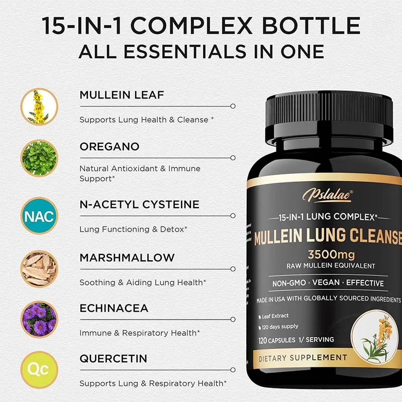 Mullein Lung Cleansing - Lung Clearing, Lung Health, Immunity - Smoker's Respiratory Supplement, Vegetarian Capsules - Image 6