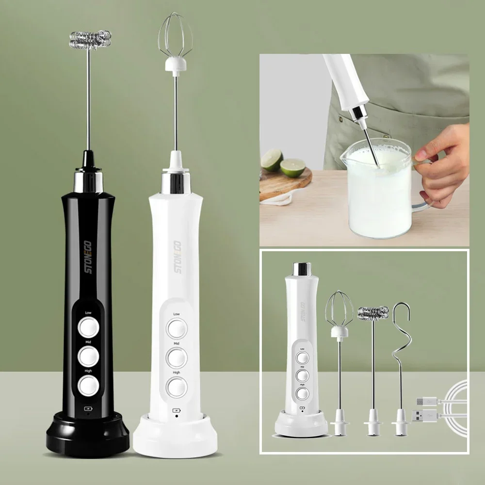USB Rechargeable Electric Milk Frother Mini Handheld Foam Maker 3 Speed Whisks for Latte Coffee Cappuccino Stainless Steel Egg Beater Drink Mixer Hot Chocolate Blender Portable Cordless Kitchen Gadgets Tools - Image 8