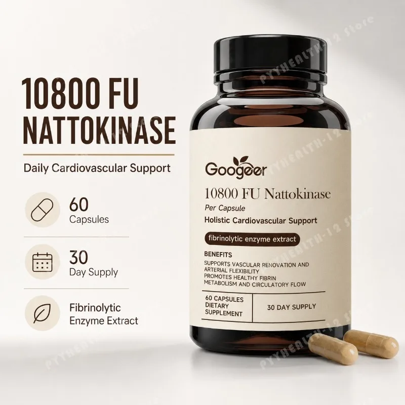 Nattokinase 10800 FU Capsules with CoQ10 Garlic Extract Daily Wellness Supplement 60 Count 30 Day Supply for Adults Men Women