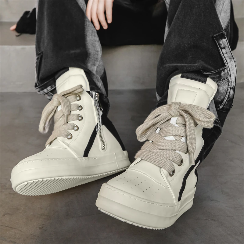 Casual High-top Boots Sports Shoes Lace-up Leather Ankle Boots Male Skateboard Shoes Men Sneakers 39-44 Men Luxury Sneakers - Image 5