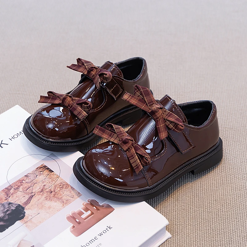 Girls Mary Jane Shoes Plaid Bow 2026 Spring Autumn Children School Uniform Leather Shoes Princess Wedding Party Dress Kids Flats - Image 2