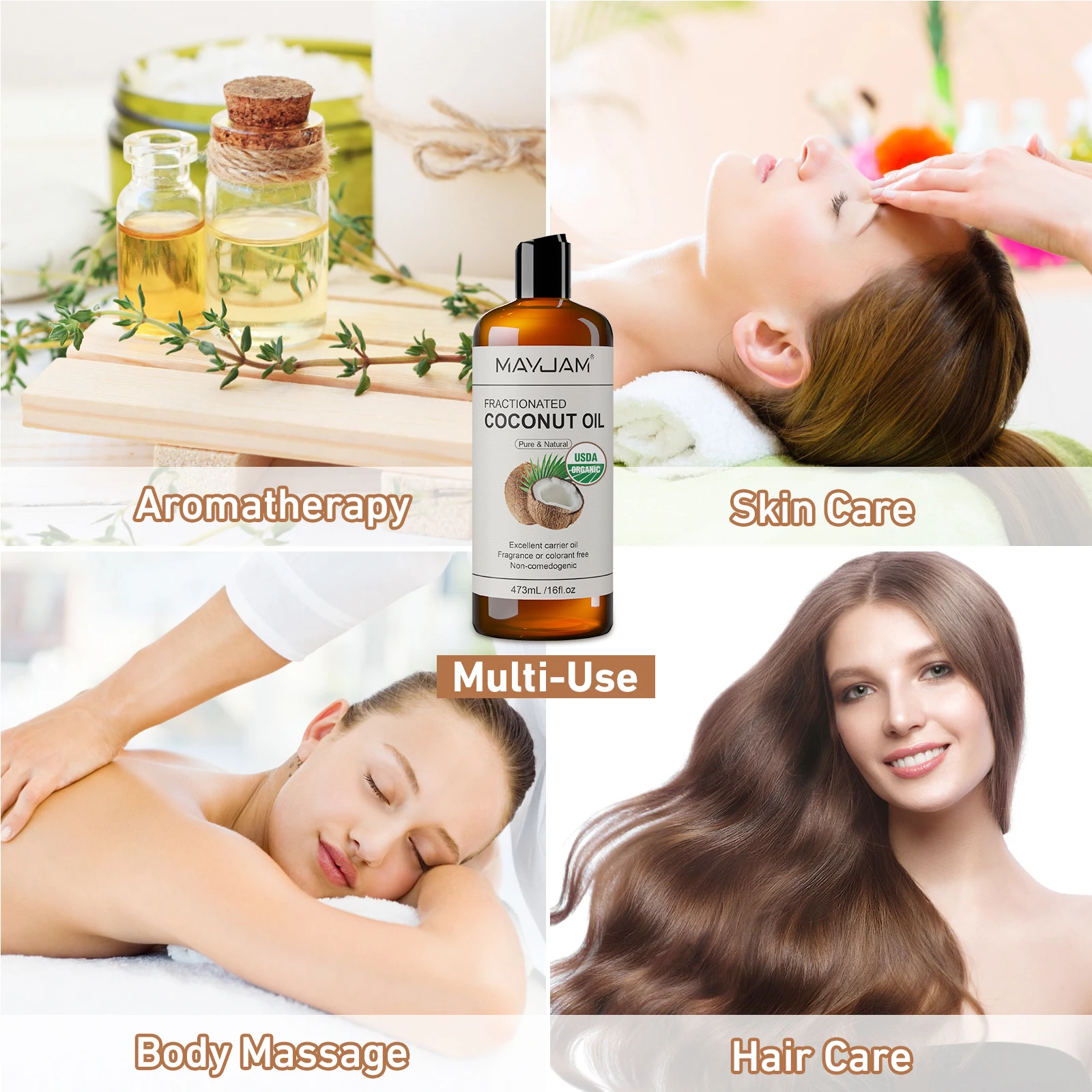 MAYJAM 473ml Pure Organic Castor Oil Cold Pressed Fractionated Coconut Oil Moisturizing for Skin & Hair Care ,Body Massage Oil Dilute Essential Oil - Image 6