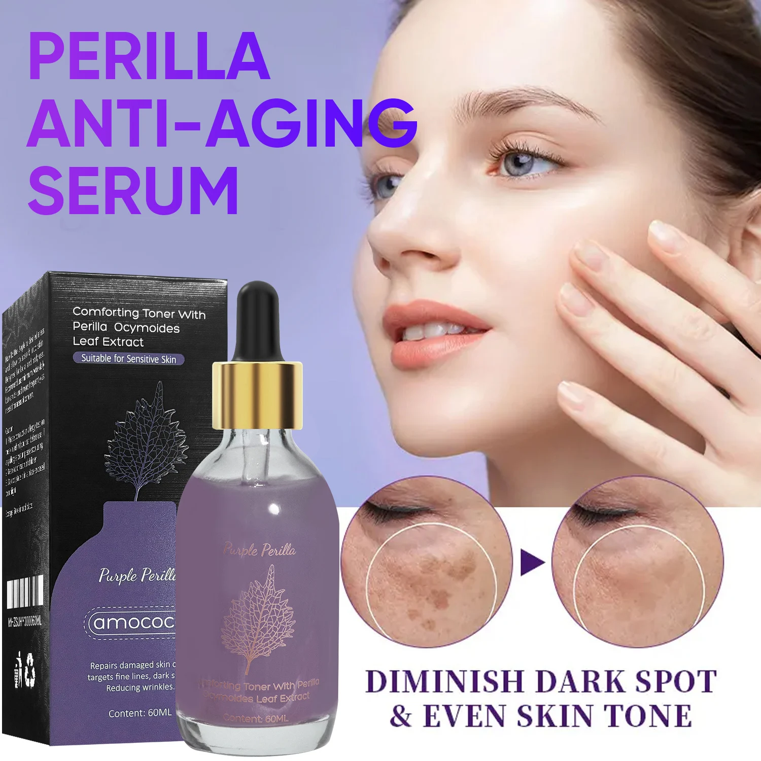 Amococo 2pcs Purple Perilla Calming Toner 60ml Each Soothing Essence for Sensitive Skin Helps Reduce Fine Lines Even Skin Tone K-Beauty - Image 6