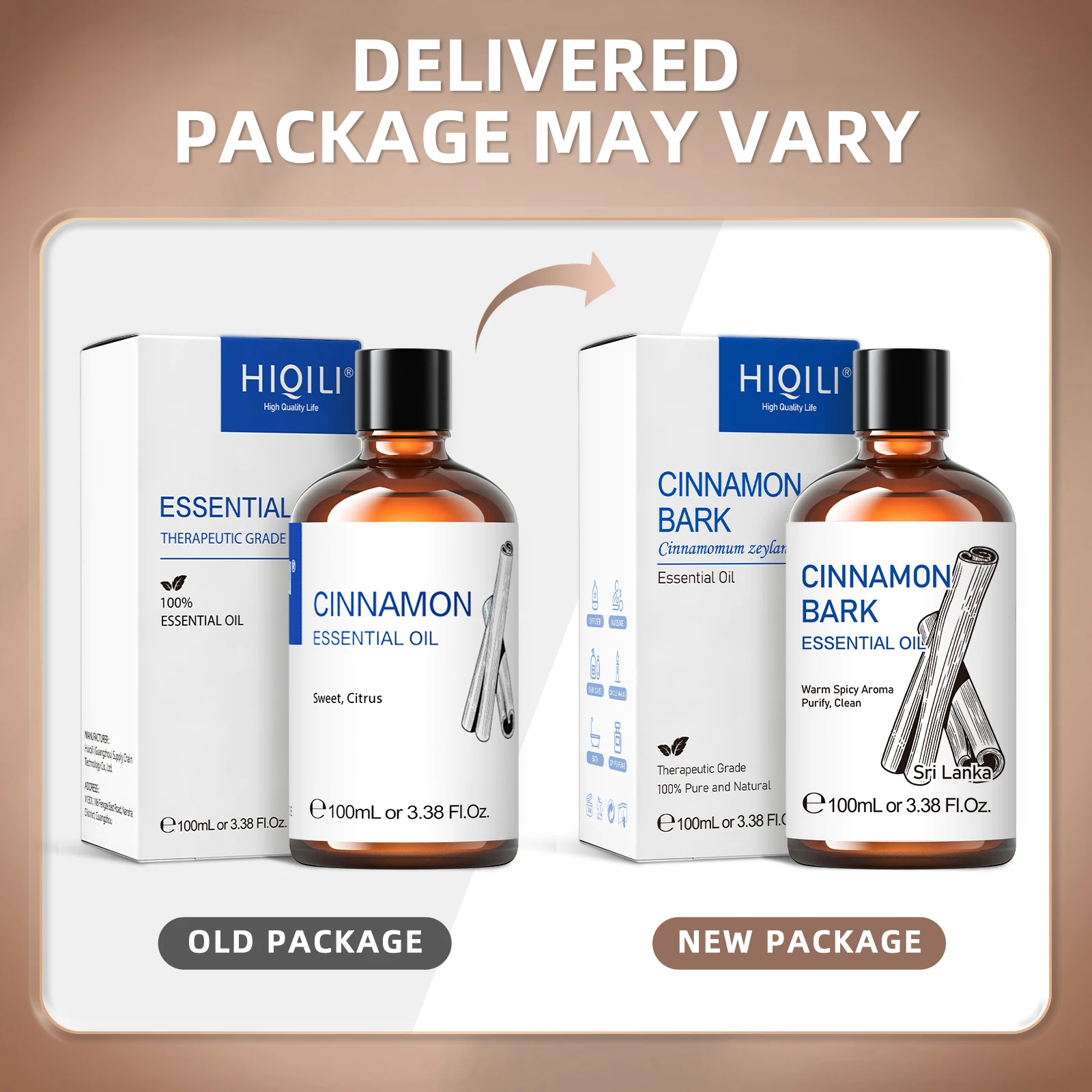 HIQILI 100ML Cinnamon Bark Essential Oils,100% Pure Nature for Aromatherapy, Diffuser, Humidifier, Massage, Relieving Stress - Image 2