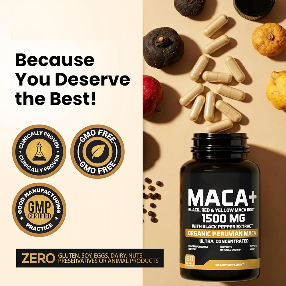 Organic Maca Root Powder Capsules 1500mg with Black+Red+Yellow Peruvian Maca Root Supplement for Men and Women - Vegan Pills - Image 6