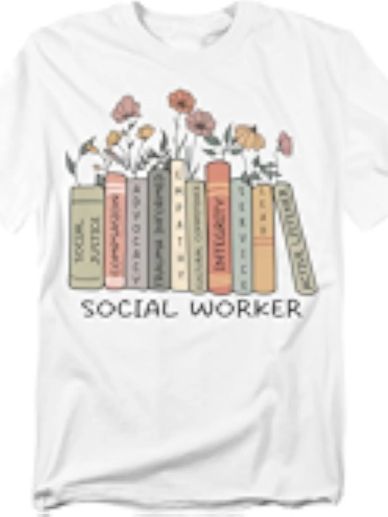 plus size women's short sleeve T-shirt Books Flowers Social Worker Everyday comfortable versatile style summer outfit women's