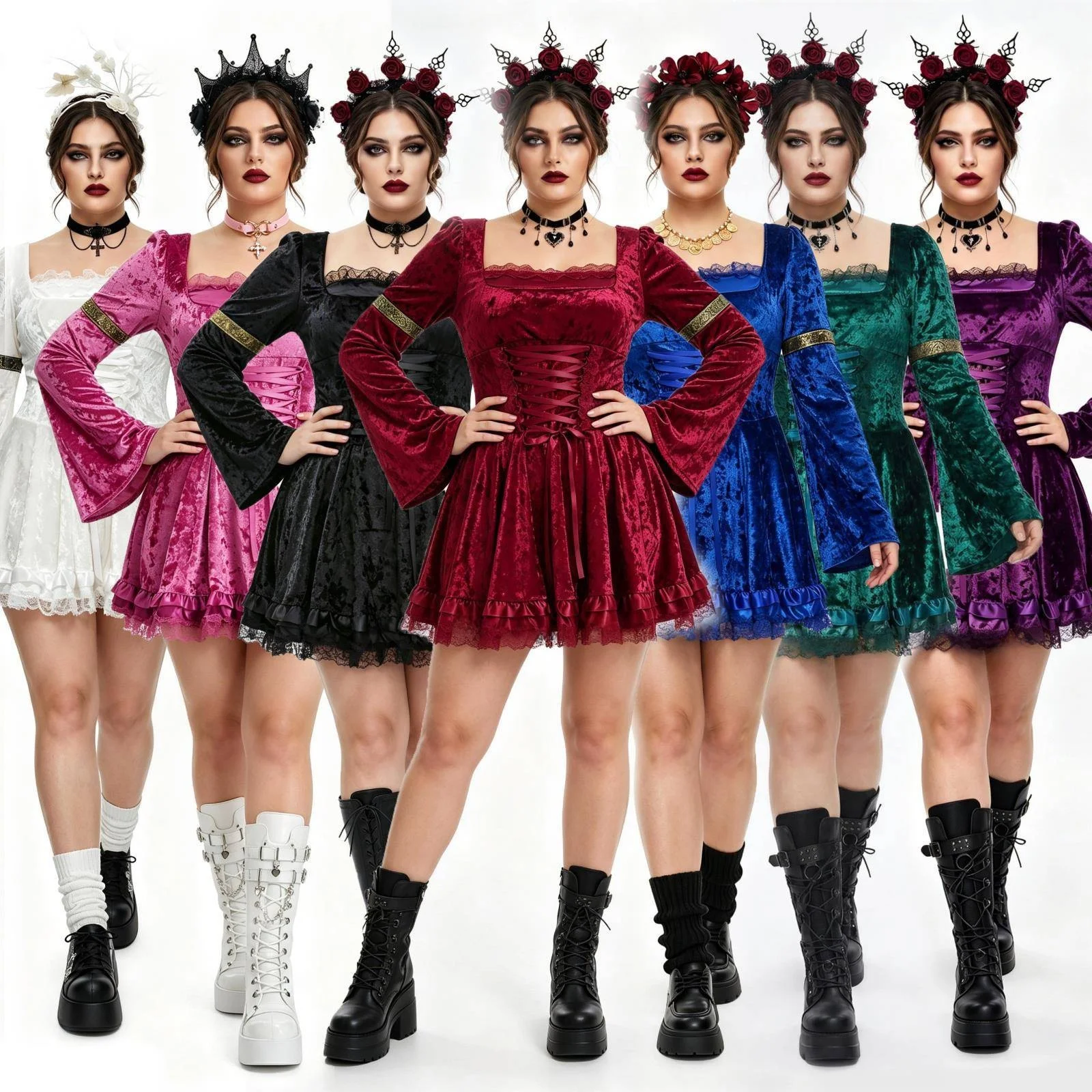 Gothic Style Dark Lace Dress Halloween Performance Costume plus Size Skirt Elegant Female T-Shirt Dress PVC Material
