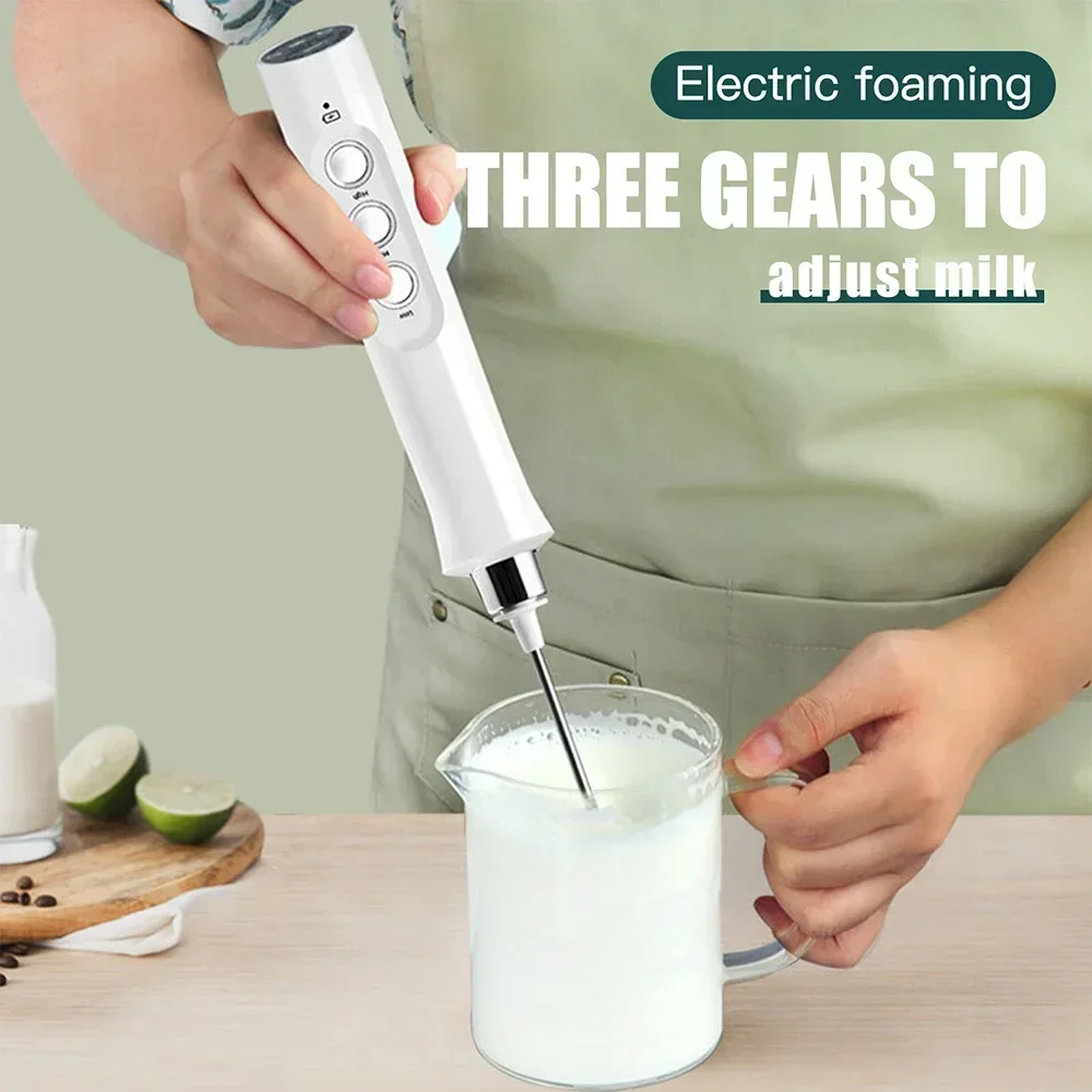 USB Rechargeable Electric Milk Frother Mini Handheld Foam Maker 3 Speed Whisks for Latte Coffee Cappuccino Stainless Steel Egg Beater Drink Mixer Hot Chocolate Blender Portable Cordless Kitchen Gadgets Tools - Image 3
