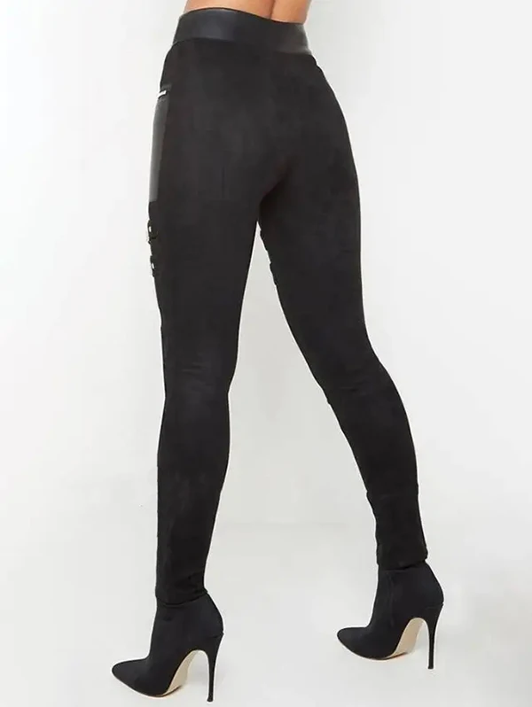 Dressfo New Women's Pants Gothic Leggings Solid Color O Ring Zipper Buckle Strap Skinny Leggings - Image 6