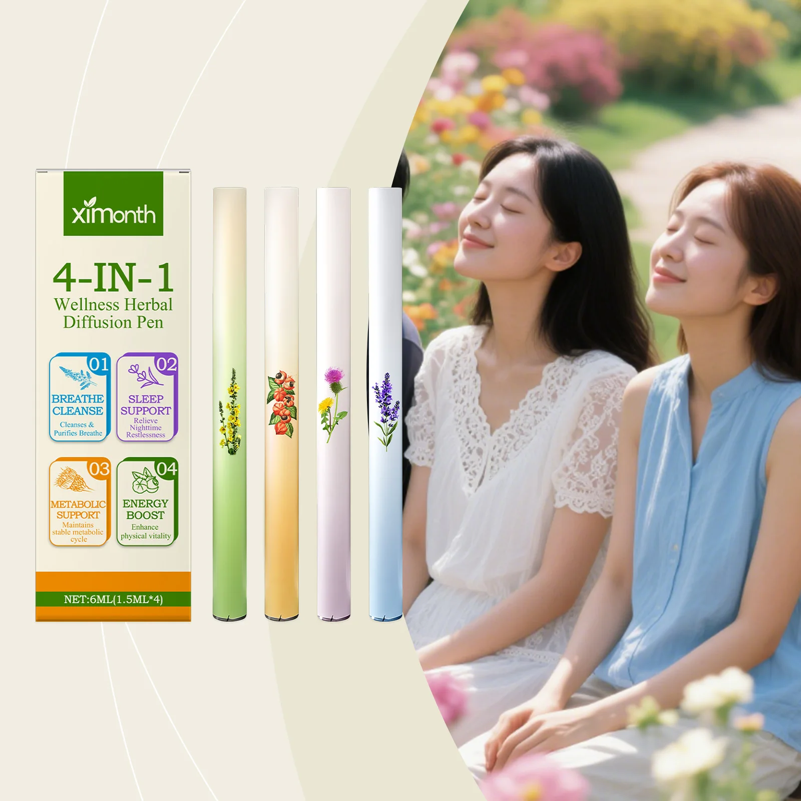4-IN-1 Air Freshening Pen Relaxation Clear Breathing Good Mind Freshening Fragrance Aromatherapy Diffuser Lung Cleaning Pen