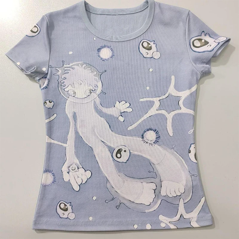 Summer Street Gothic Women's T-shirt Loose Casual Manga 3D Print Harajuku Vintage Women's Plus Size Short Sleeve Shirt Clothing
