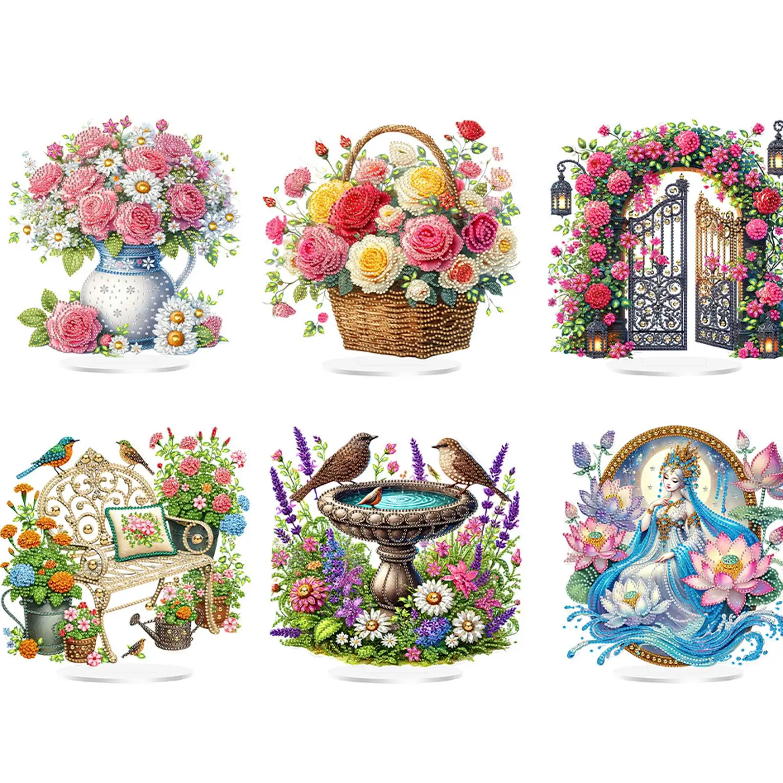 Acrylic 2D/Flat Flower DIY Diamond Painting Tabletop Ornaments Kit 5D DIY Diamond Art Tabletop Decorations for Adults Beginner
