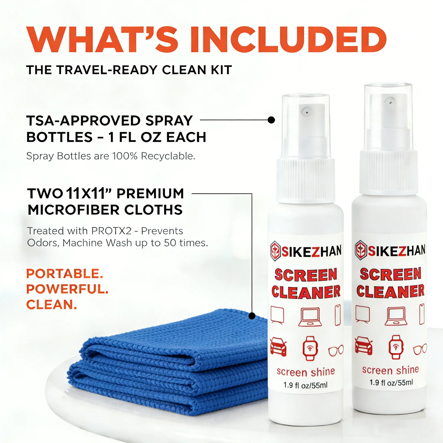 Screen Cleaner Spray Kit 55ml & Microfiber Cloth.Streak-Free Mist for Laptop iPhone iPad Glasses. Portable for Car & Electronics