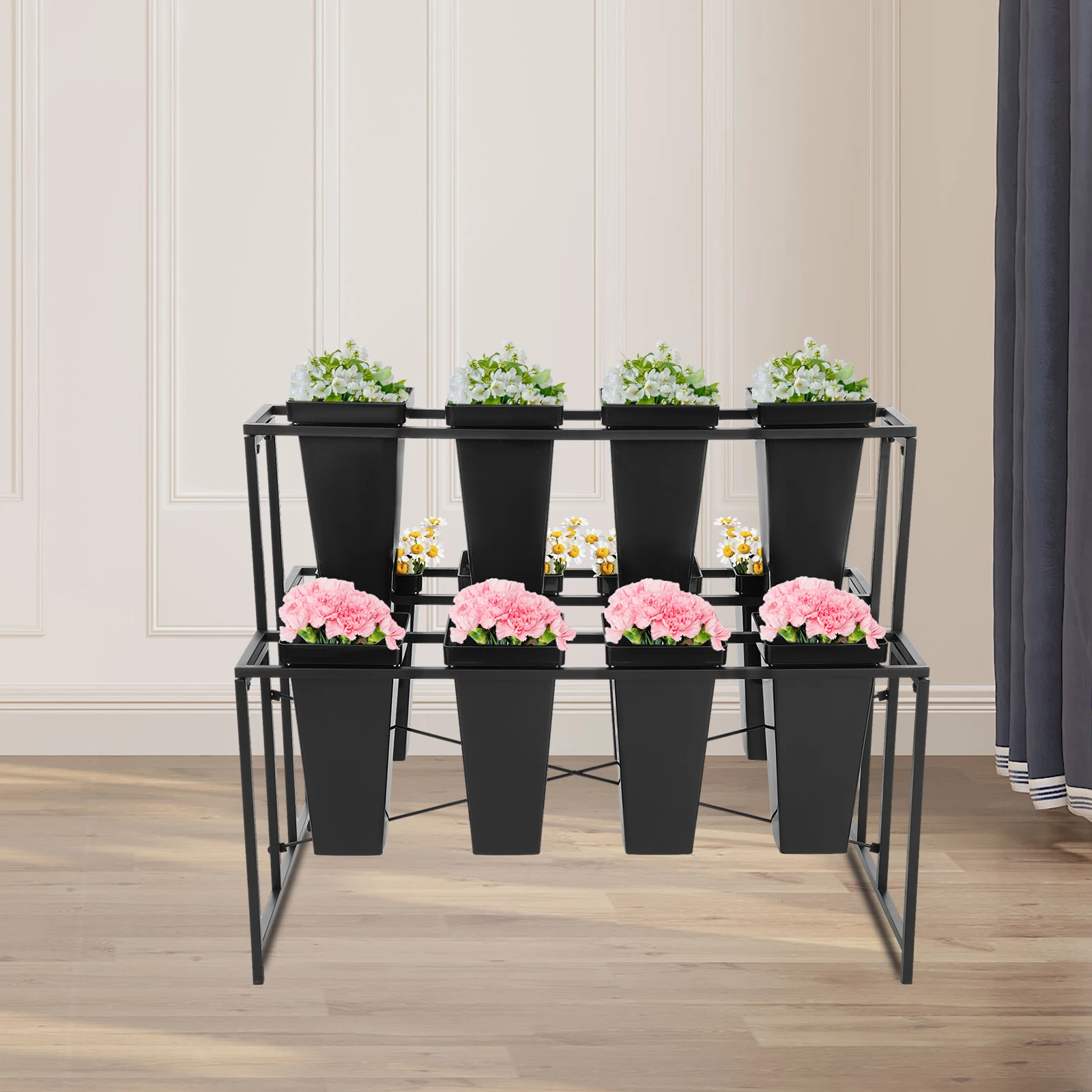 3 Tiers Metal Flower Display Stand with 12 Buckets Plant Stand Elegantly Display Your Greenery Or Blooming Plants - Image 2
