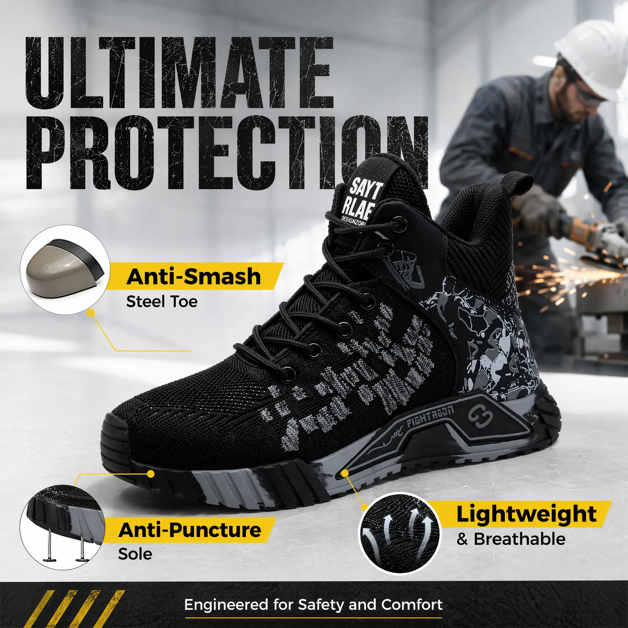 Breathable Camo Men Indestructible Steel Toe Construction Work Boots Anti-smash Stab-resistant Safety Shoes Biker Botas Para Hombre - Image 4