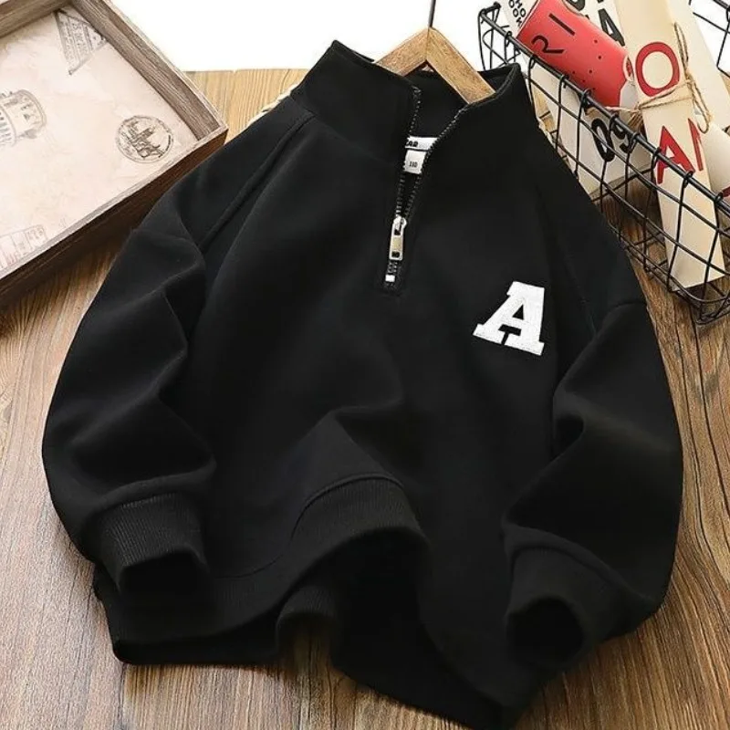 Boys & Girls 2025 New Arrival Mid-Big Size Spring/Autumn Stylish Stand Collar Semi-Zip Base Layer Sweatshirt - Image 2