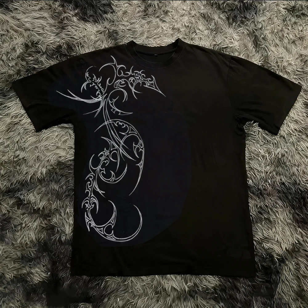 Summer Classic Y2K Gothic Style T-shirt Print Oversized T Shirt High Street Shirts Round Neck Cotton Tops Mens Women T Shirt Tee