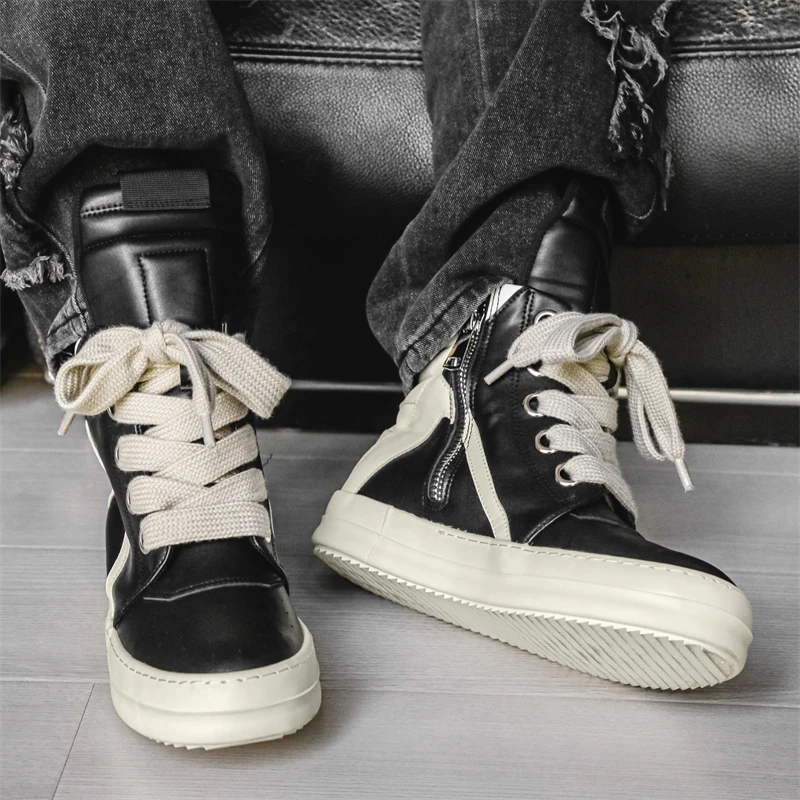 Casual High-top Boots Sports Shoes Lace-up Leather Ankle Boots Male Skateboard Shoes Men Sneakers 39-44 Men Luxury Sneakers - Image 4