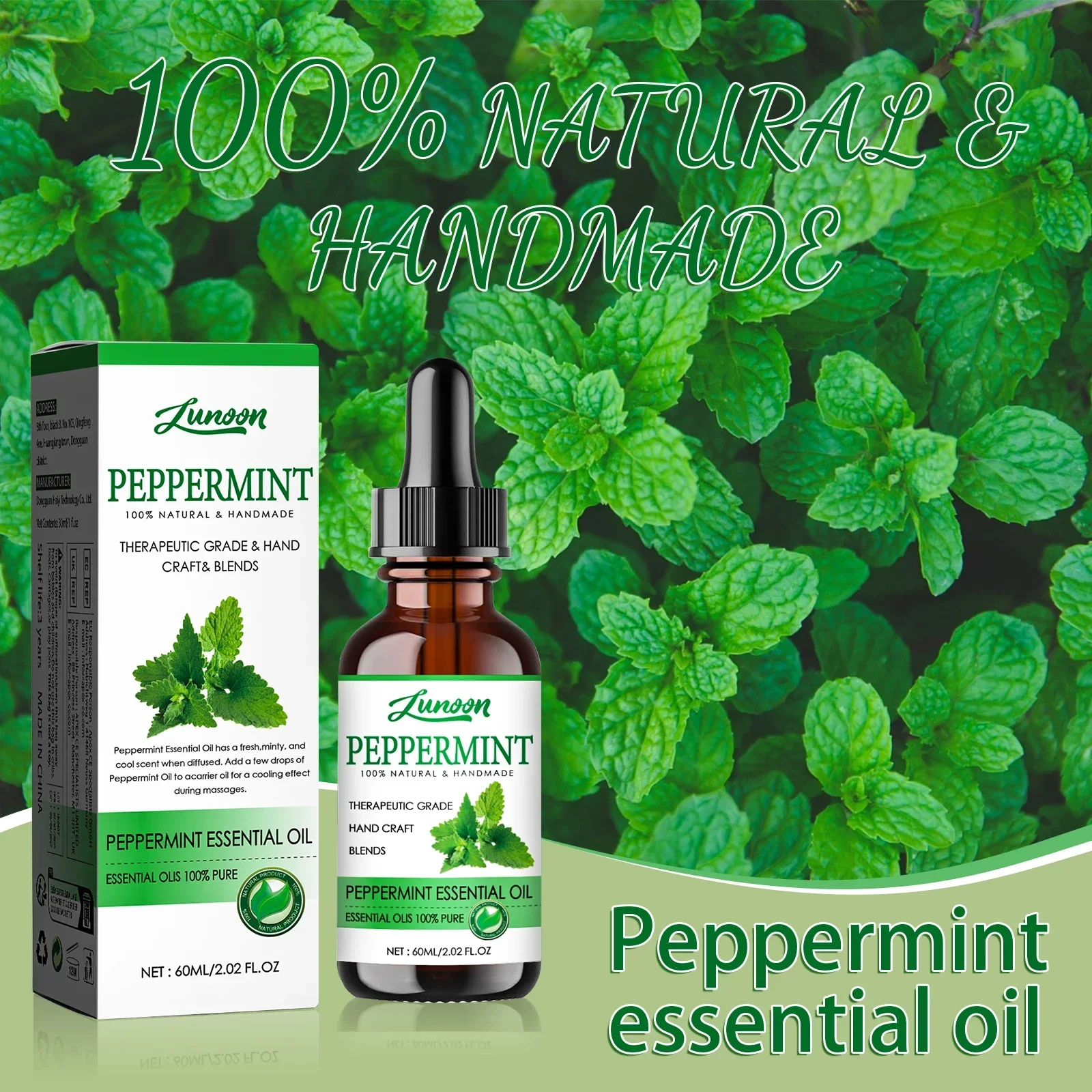 Cooling Mint Body Oil for Aromatherapy 60ml - Handcrafted, Refreshing Scent, Lightweight Moisture for Massage & Skin Care.