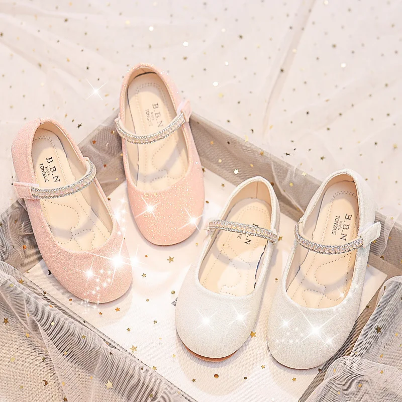 Girls Mary Janes Shoes for Party Wedding Children Princess Shoes Kids Rhinestones Shine Shoes Solid Color Simple Non-slip 2026