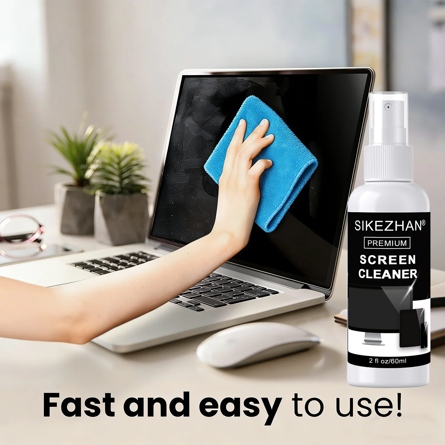 60ml Screen Cleaner Spray Kit & Microfiber Cloth - Streak Free for LED OLED Smart TV, Monitor,Laptop, iPad, Tablet & Car Display