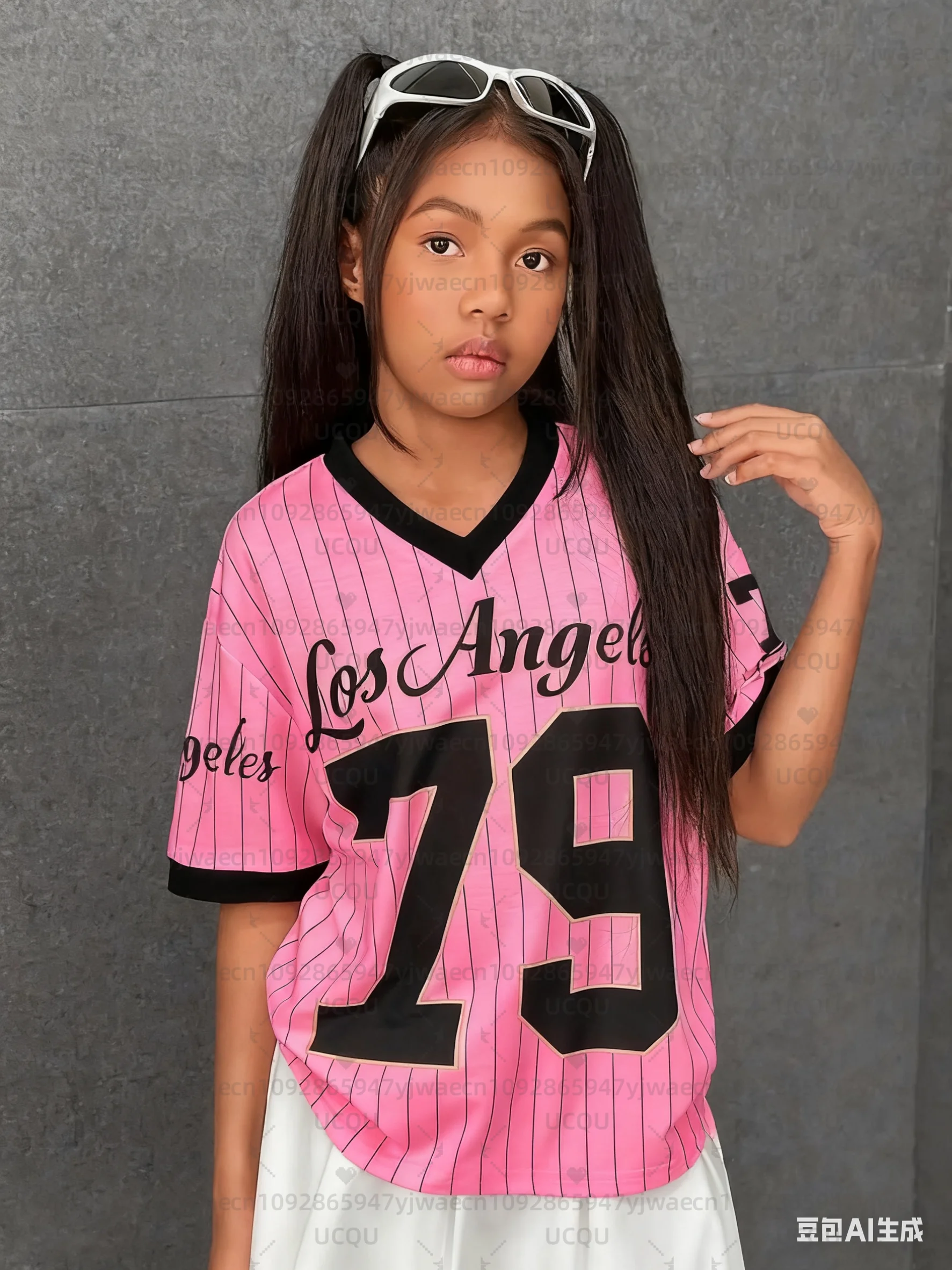 Girls Casual Sports Style Los Angeles NO.79 Print Short Sleeve V-Neck Women's Children Men's T-shirt Tops - Image 5