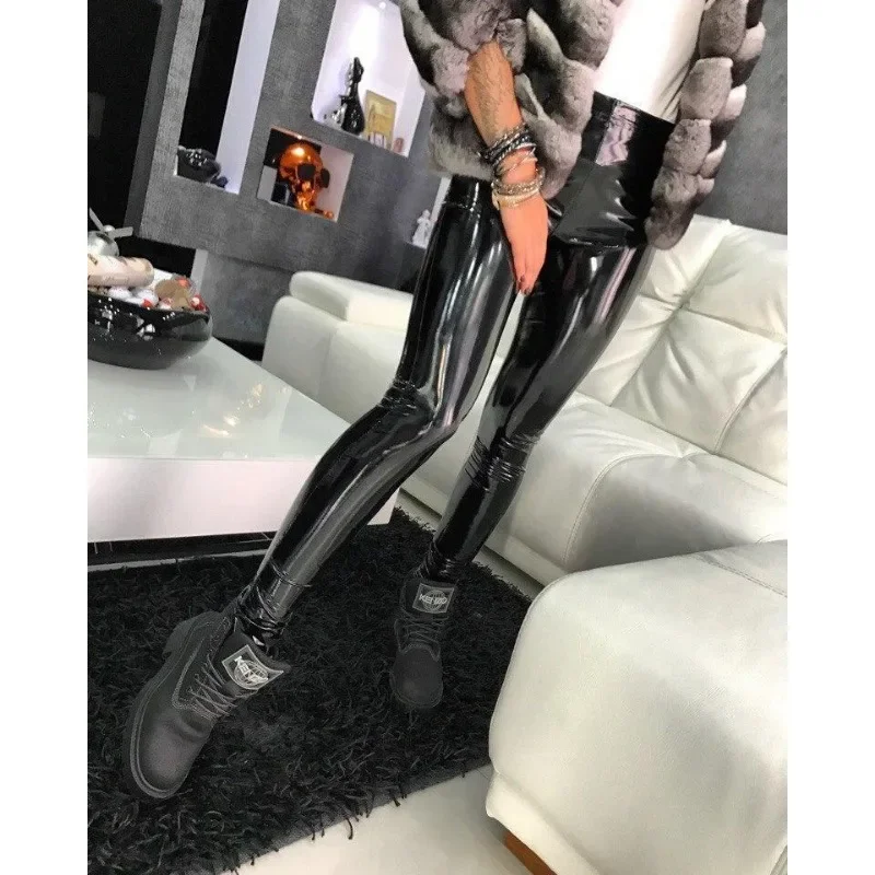 Sexy Black PU Leather Tights Women High Waist Pants High Elastic Slim Fashion Hip Liftting Leggings Skinny Plus Size Tights - Image 5