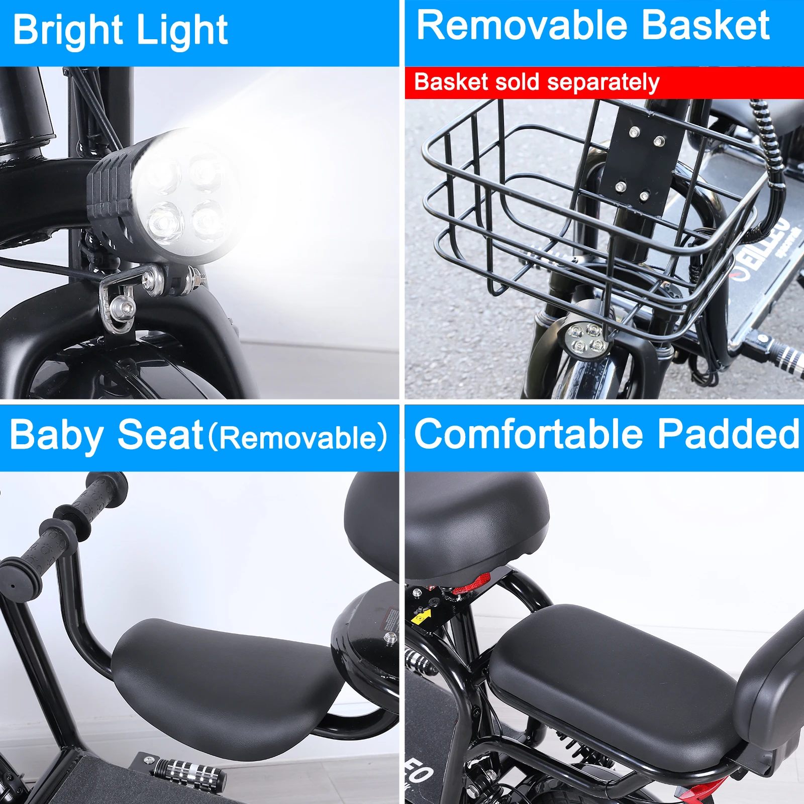 Spacewalk 36V Electric Scooter with 3 Seats for Adults Power by 500W Motor Peak, E Bike with 14" Tire and 20 Miles Range&17.4Mph - Image 5