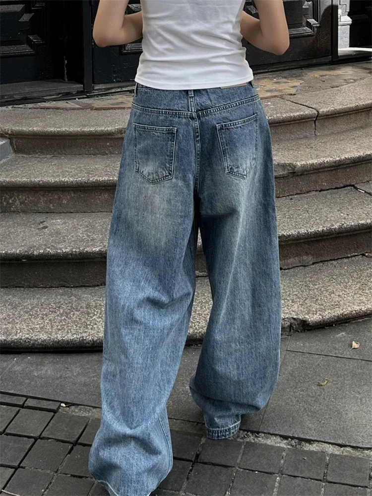Women's Large Size Classic Style Wide Leg Blue Jeans Summer Cool Girl Casual Bottoms Female High Waist Vintage Trousers - Image 4