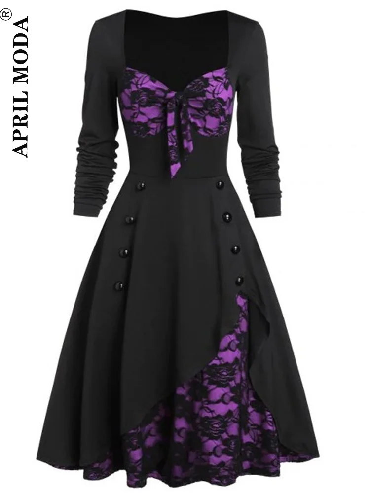 S-5XL Gothic Casual Women Vintage Dress 50s 60s Rockabilly Lace Swing Pin Up Party Dresses Elegant Tunic Vestidos Drop Shipping - Image 2