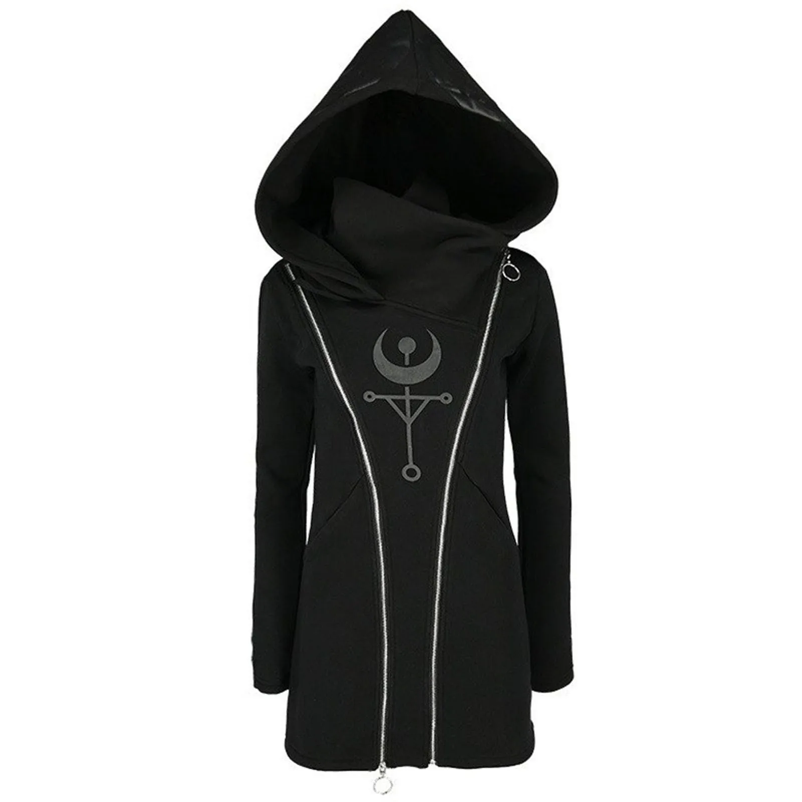 Gothic Punk Long Women Hoodies Sweatshirts 2022 Autumn Moon Print Long Sleeve Jackets Women Loose Zipper Hooded Coat Outwear - Image 4