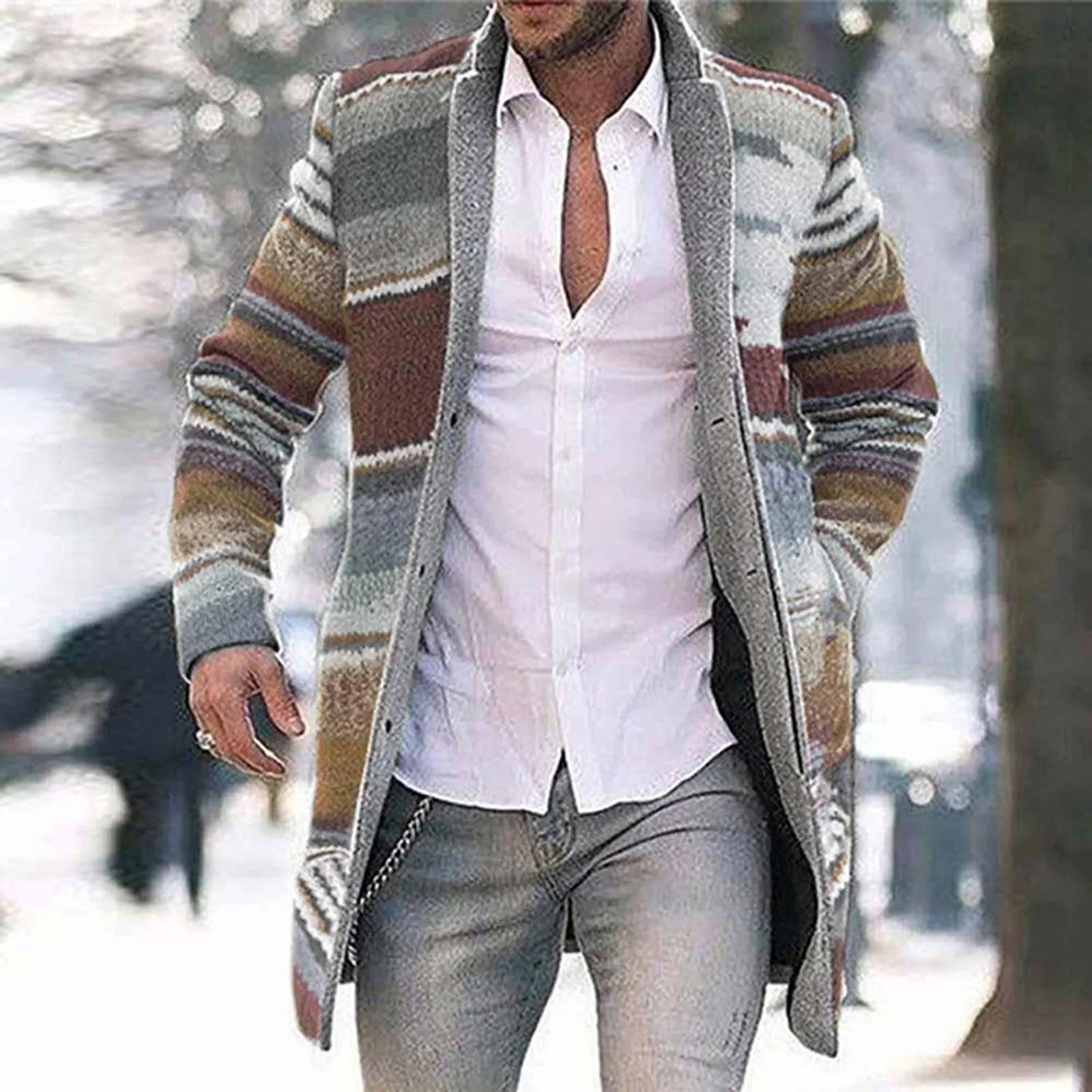 Winter Fashion Wool Blends Coats Men's Jackets Thick Long Sleeve Cardigan Coat Warm Stand Collar Fall Tide Casual Windbreaker - Image 3