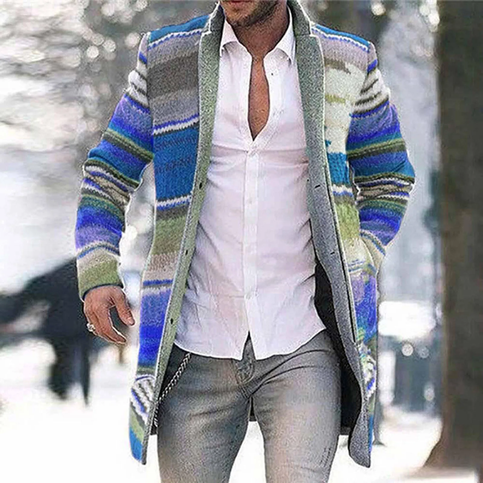 Winter Fashion Wool Blends Coats Men's Jackets Thick Long Sleeve Cardigan Coat Warm Stand Collar Fall Tide Casual Windbreaker - Image 4