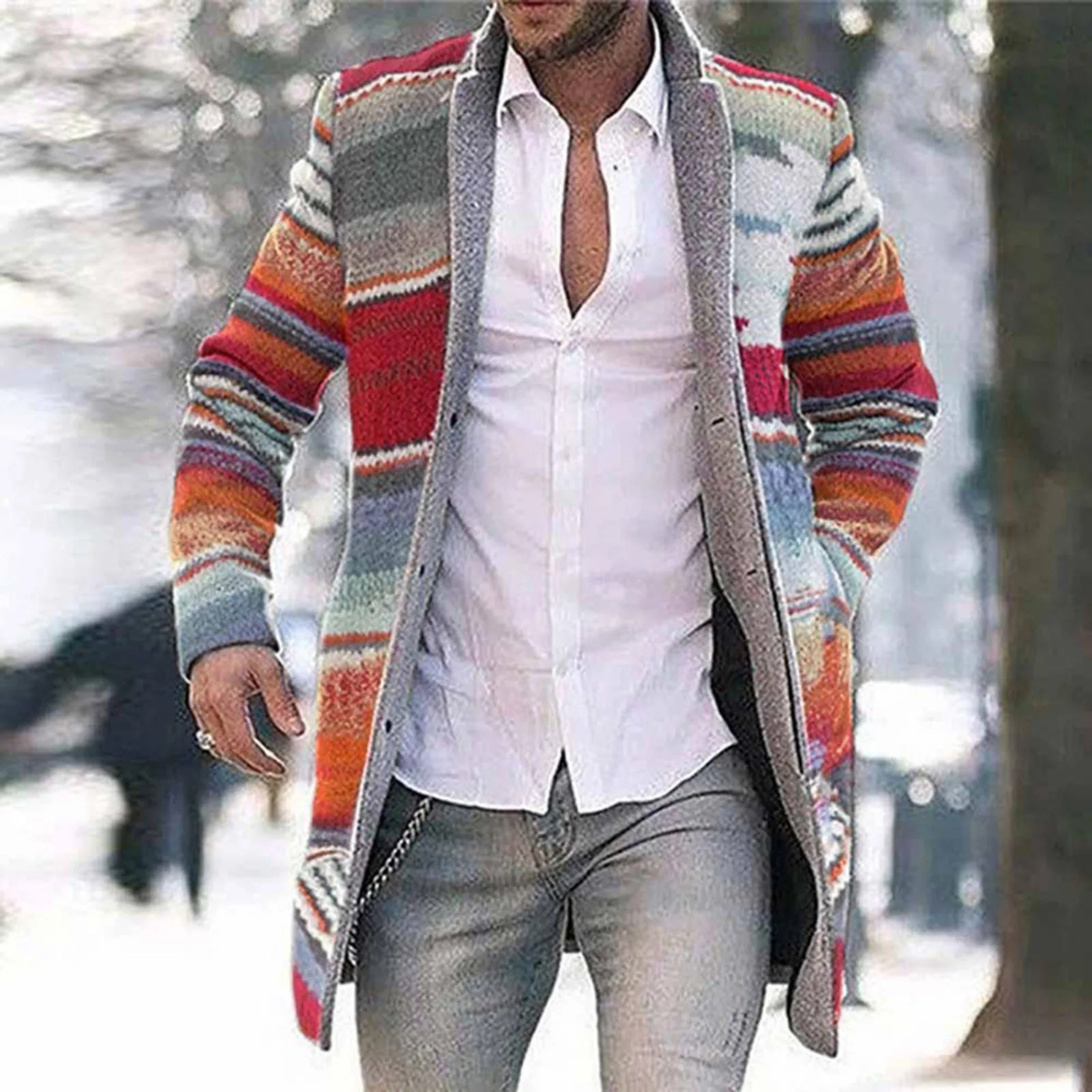 Winter Fashion Wool Blends Coats Men's Jackets Thick Long Sleeve Cardigan Coat Warm Stand Collar Fall Tide Casual Windbreaker - Image 2