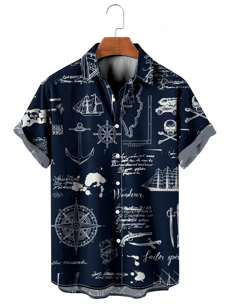 Vintage Button Up Shirt Man 3d Map Printed Short Sleeve Hawaiian Shirt Lapel Men's Clothing Casual Fashion Tops Oversized Tshirt - Image 5