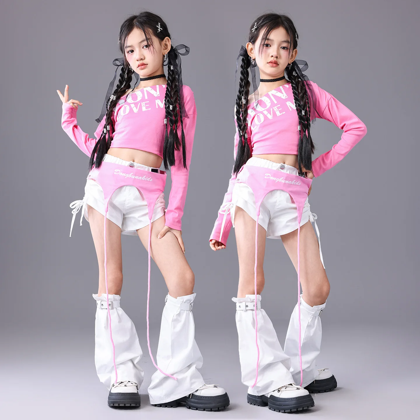 Girls Hip Hop Off Shoulder Crop Top Street Dance Skirts Cargo Pants Children Streetwear Jeans Kids K-pop Girl Group Clothes Set - Image 5