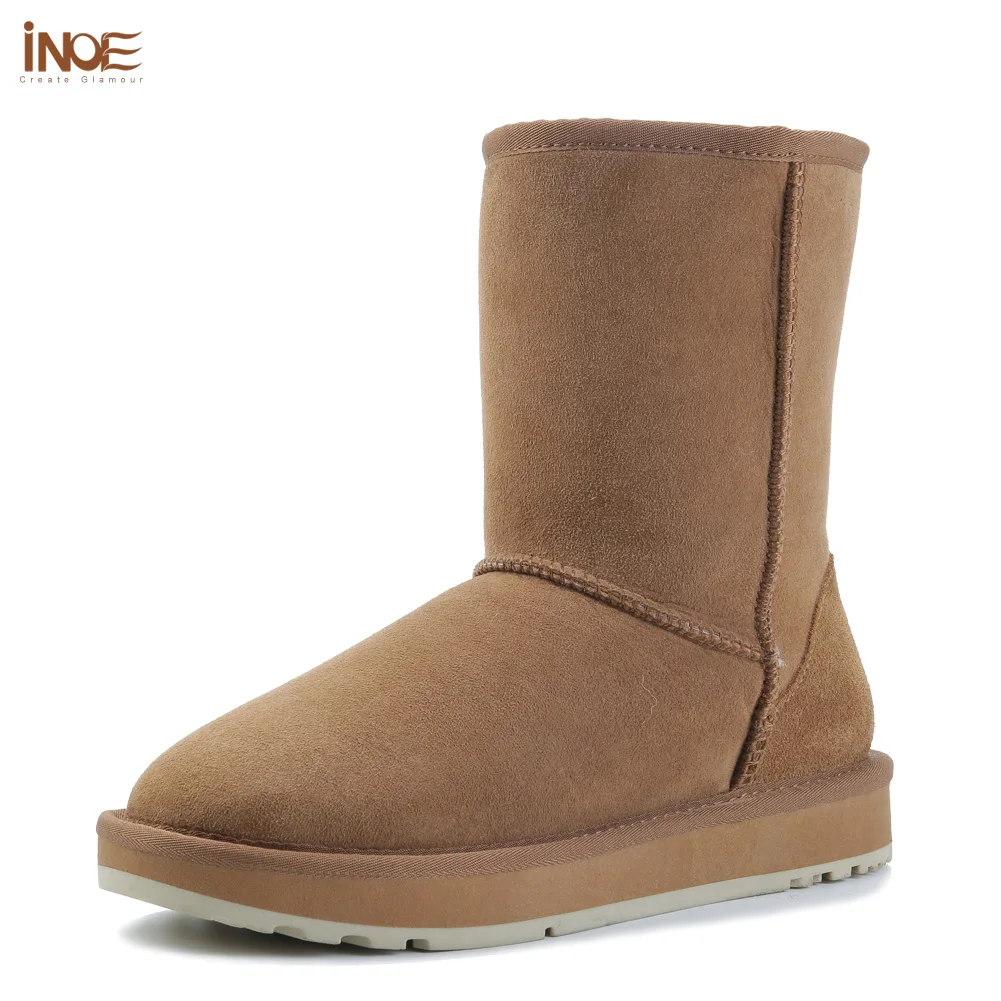 INOE Classic Women Casual Winter Snow Boots Genuine Double Face Sheepskin Suede Leather Shearling Wool Fur Lining Warm Shoes