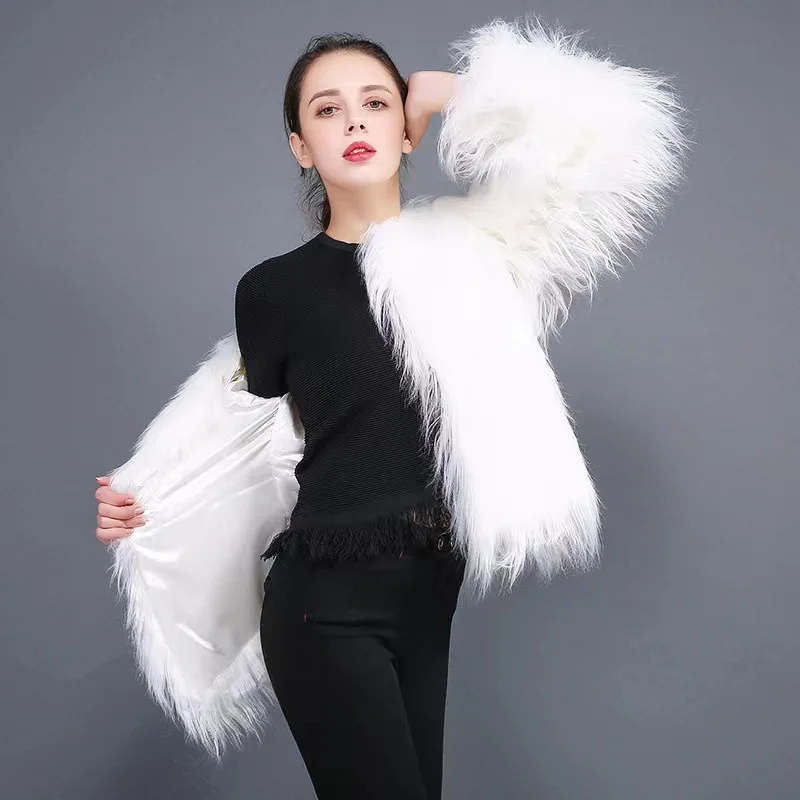 Faux Fur Women Clothing Coat Cardigan Jackets Long Sleeve Fur Outerwear High Street Open Stitch Loose Winter 2025 Spliced - Image 6