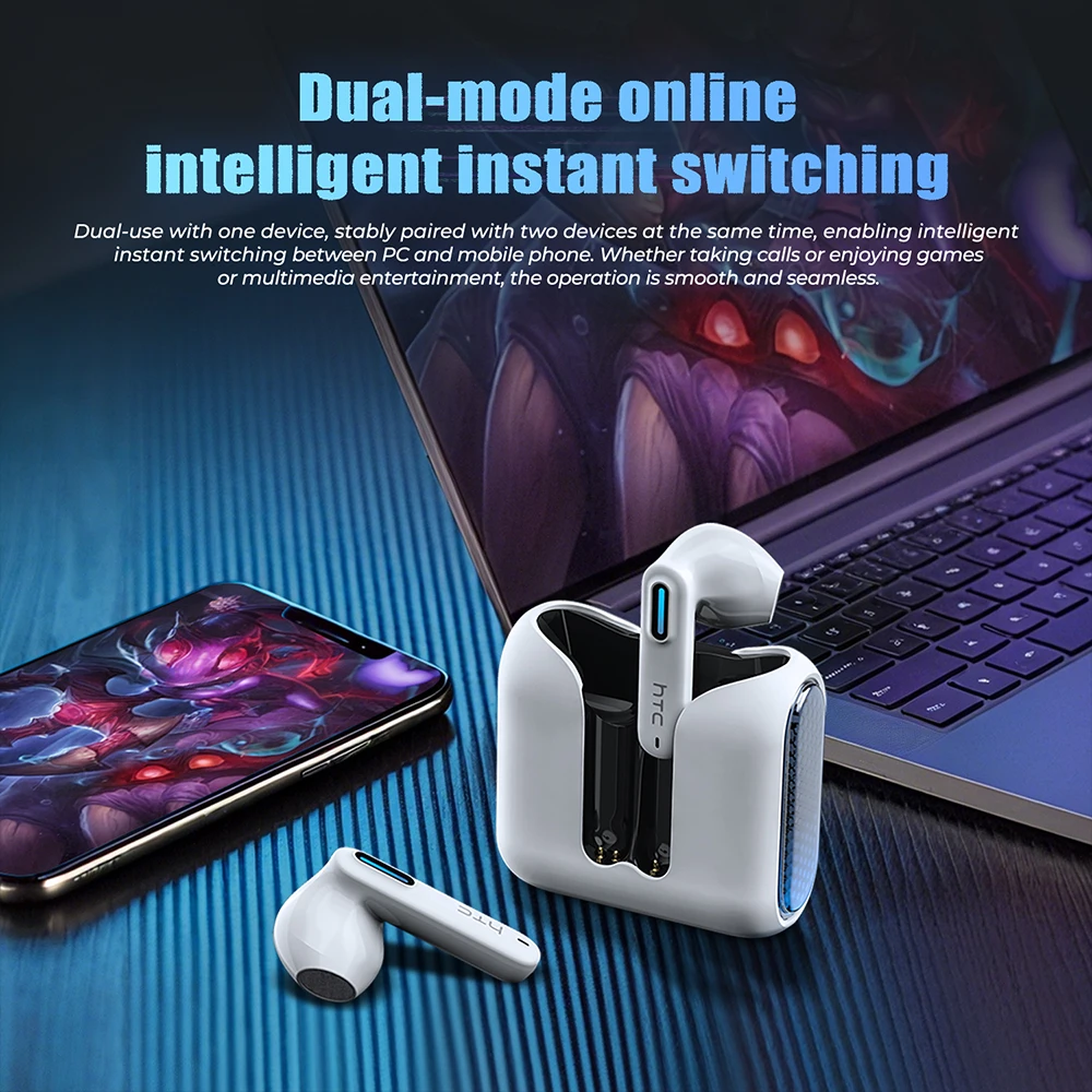 2026 Language Translator Earbuds HTC NE49 TWS Low Latency Gaming Earphones Bluetooth HiFi Stereo Sound HD Call With Mic - Image 6