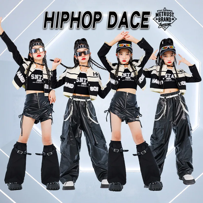 Girls Jazz Dance Performance Outfit Motorcycle Style Children's Street Dance Show Clothes Trendy Kids Fashion Show Offspring