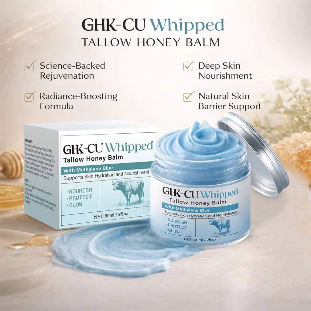 Copper Peptides GHK-Cu Beef Tallow for Skin, Blue Balm with Copper Peptides, Manuka Honey & Vitamin E, Natural Face Moisturizer