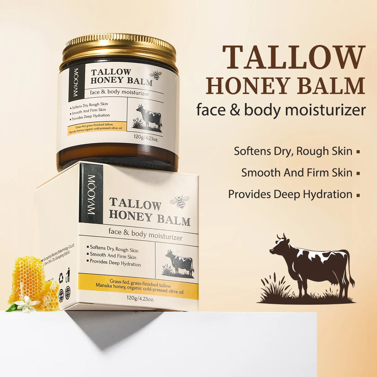120g Beef Tallow Paste Deeply Moisturizer Brightening Wrinkle Remover Grass Fed Tallow Wild Honey Face Body Cream Skin Car - Image 4