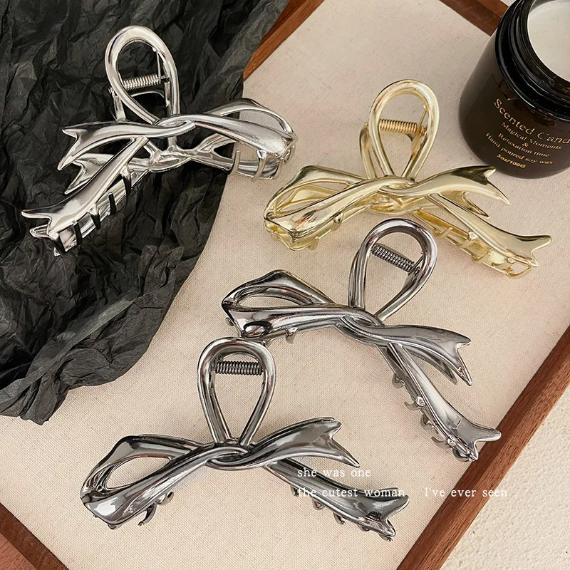 Metal Hair Clip Fashion Barrettes Korean Geometric Black Bow knot Hair Claw for Women Thick Thin Accessories Bath Crab Clamp - Image 2