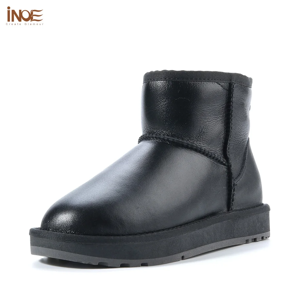 INOE Classic Women Mini Ankle Snow Boots Double Face Sheepskin Shearling Sheep Fur Wool Lining Cozy Casual Warm Shoes Waterproof