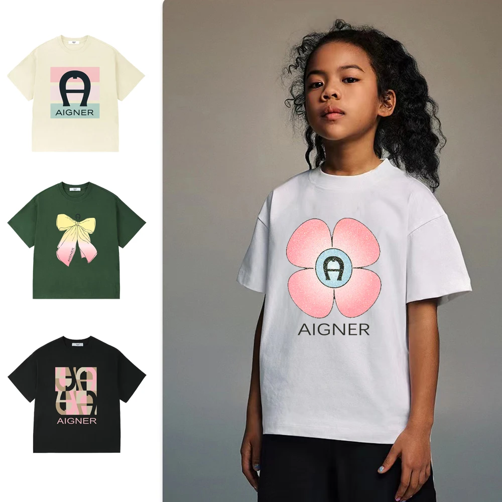 3Y-14Y Children's Top Cotton Breathable Girl's Short Sleeve T-shirt Letter Printed Casual Children's Clothing Hoodie