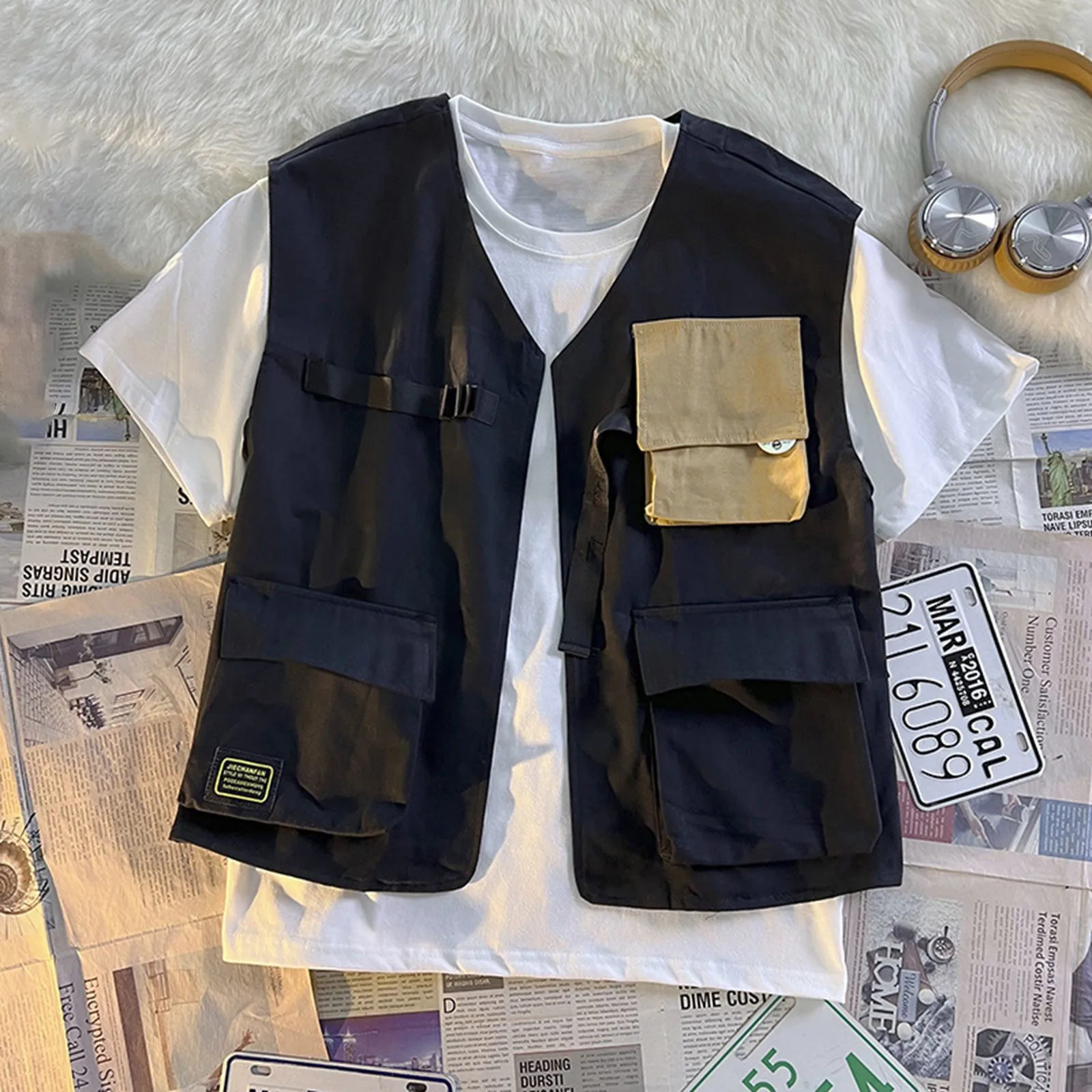 Men'S Casual Pocket Cargo Vest Coat Climbing Field Men Windbreaker Jackets Men Clothing