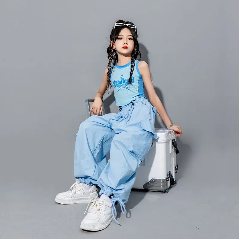 Girls Loose Casual Cargo Pants Fashion Korean Street Style Hip Hop Trousers Wide Leg Pants with Belt for School Vacation Daily - Image 2